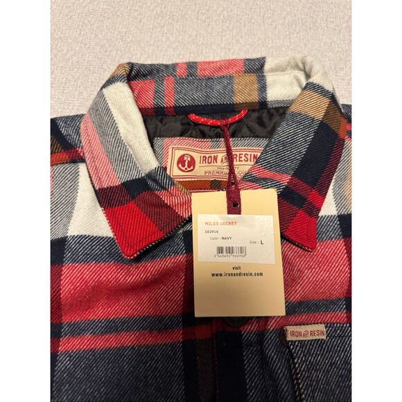 Iron & Resin Size Large Men Miles Jacket Made USA Black Red Flannel - Picture 5 of 5